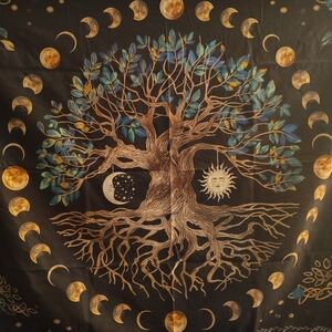 Mystical Tree of Life Wall Tapestry - Black and Blue